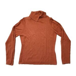 VTG Canadian Graffiti Turtleneck Sweater Orange Button Detail Cotton M EUC